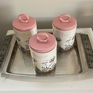 Pink and White Ceramic Canister Set